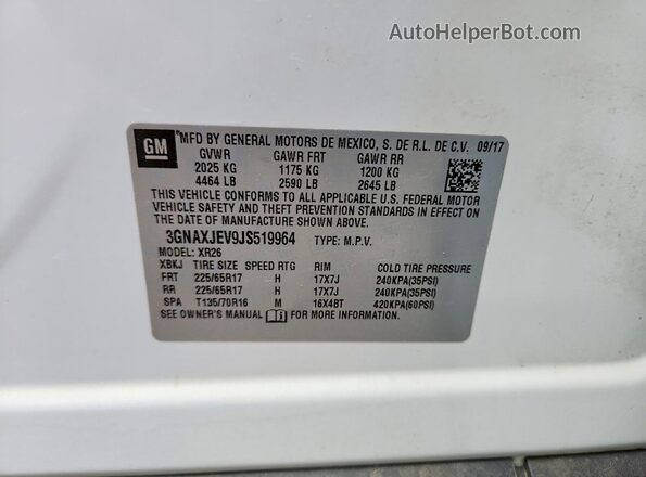3GNAXJEV9JS519964 2018 CHEVROLET EQUINOX White Вид наклейки з VIN-кодом