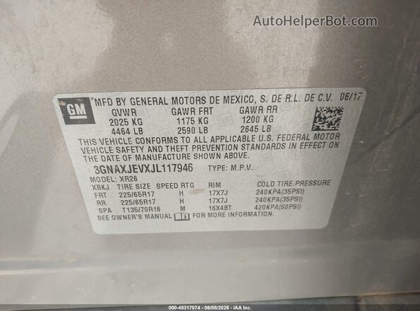 3GNAXJEVXJL117946 2018 CHEVROLET EQUINOX Gray Շարժիչի բաժամունքի տեսք