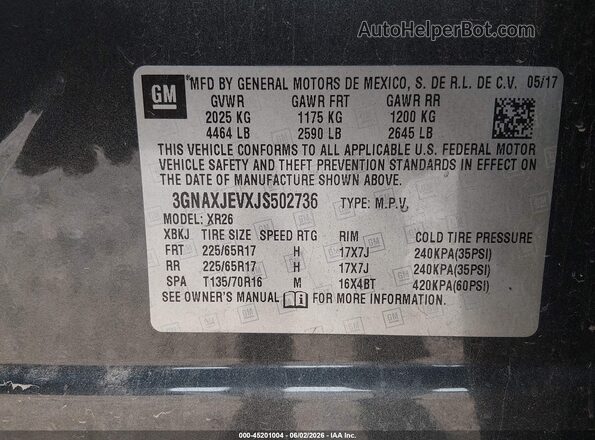 3GNAXJEVXJS502736 2018 CHEVROLET EQUINOX Gray Engine compartment view