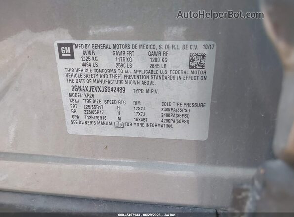 3GNAXJEVXJS542489 2018 CHEVROLET EQUINOX Gold Вид підкапотного простору