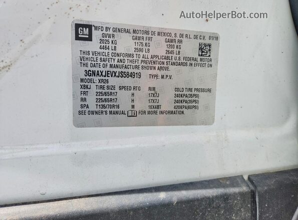3GNAXJEVXJS584919 2018 CHEVROLET EQUINOX Белый 