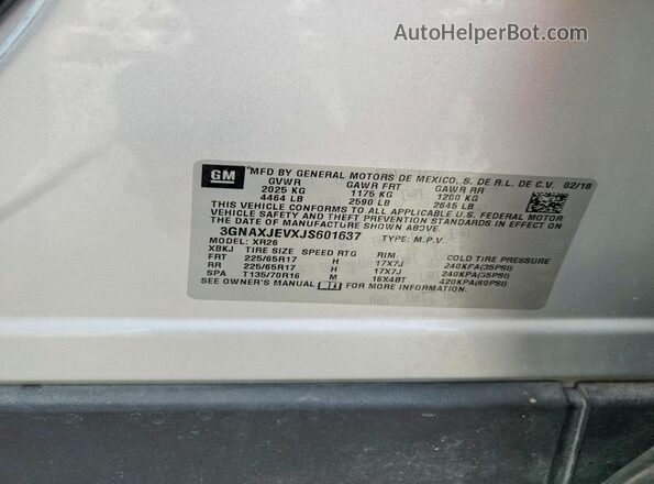 3GNAXJEVXJS601637 2018 CHEVROLET EQUINOX Silver 