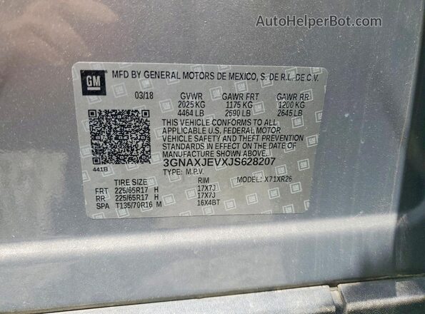 3GNAXJEVXJS628207 2018 CHEVROLET EQUINOX Tan Widok naklejki z numerem VIN