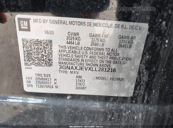 3GNAXJEVXLL281216 2020 CHEVROLET EQUINOX Black Вид підкапотного простору