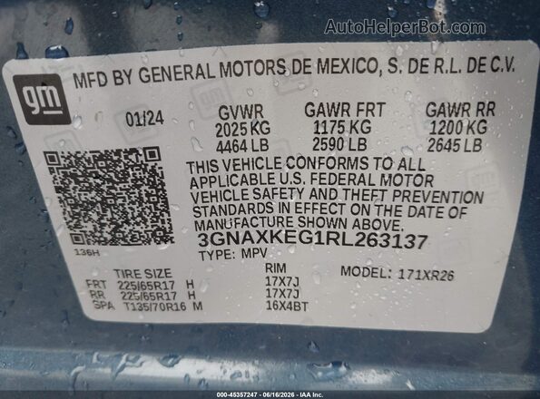 3GNAXKEG1RL263137 2024 CHEVROLET EQUINOX Blue Вид підкапотного простору