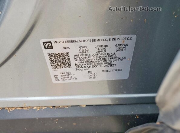 3GNAXKEG1TL247527 2026 CHEVROLET EQUINOX Gray Widok naklejki z numerem VIN