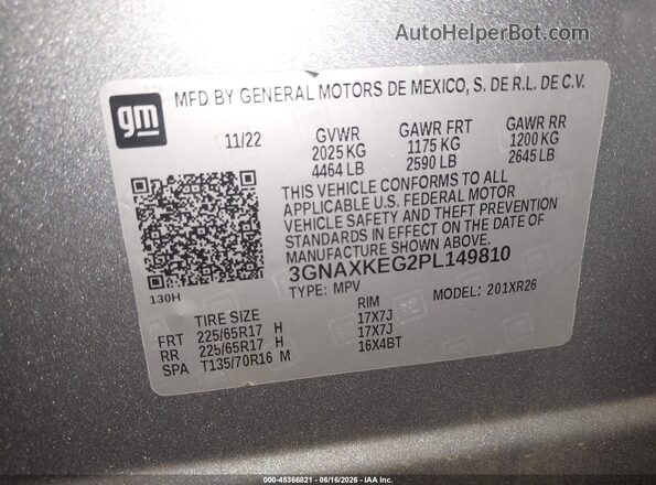 3GNAXKEG2PL149810 2023 CHEVROLET EQUINOX Silver Vista del compartimento del motor