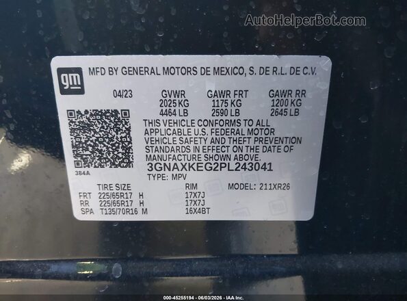 3GNAXKEG2PL243041 2023 CHEVROLET EQUINOX Black ძრავის განყოფილების ხედი