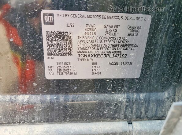 3GNAXKEG3PL147192 2023 CHEVROLET EQUINOX Black VIN sticker view