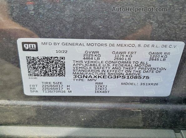 3GNAXKEG3PS108575 2023 CHEVROLET EQUINOX Угольный 