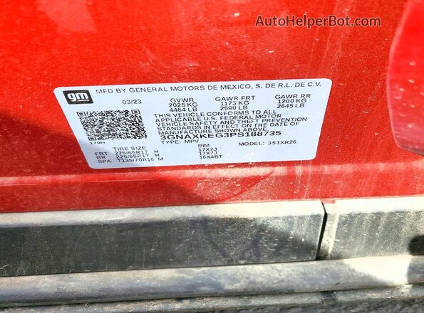 3GNAXKEG3PS188735 2023 CHEVROLET EQUINOX Red Вид наклейки з VIN-кодом