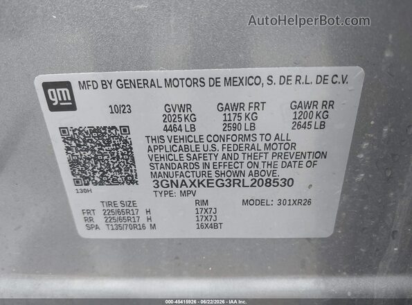 3GNAXKEG3RL208530 2024 CHEVROLET EQUINOX Gray Շարժիչի բաժամունքի տեսք