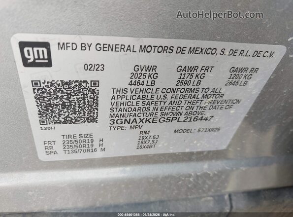 3GNAXKEG5PL216447 2023 CHEVROLET EQUINOX Серебряный Вид подкапотного пространства