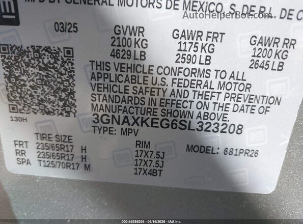 3GNAXKEG6SL323208 2025 CHEVROLET EQUINOX Gray Vista del compartimento del motor