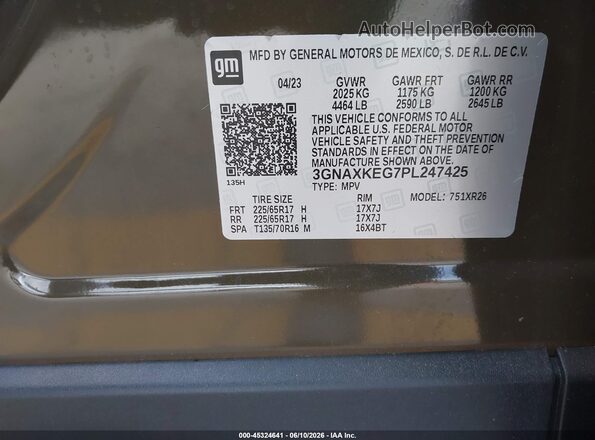 3GNAXKEG7PL247425 2023 CHEVROLET EQUINOX Brown Vista del compartimento del motor