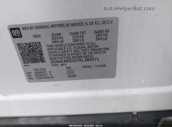 3GNAXKEG7RL283571 2024 CHEVROLET EQUINOX Белый Вид подкапотного пространства