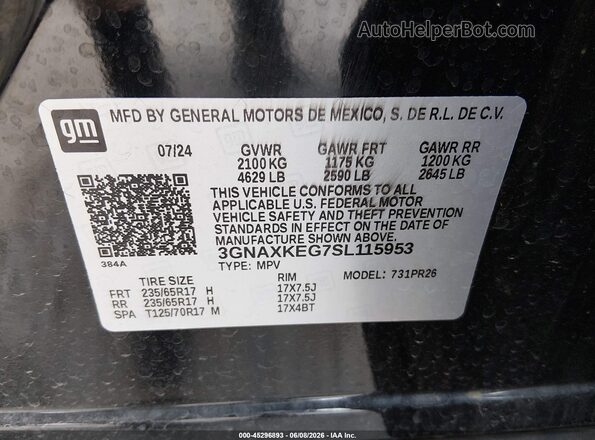 3GNAXKEG7SL115953 2025 CHEVROLET EQUINOX Black ძრავის განყოფილების ხედი