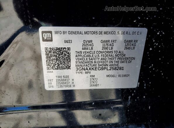 3GNAXKEG9PL258281 2023 CHEVROLET EQUINOX Black VIN կոդի պիտակի տեսք