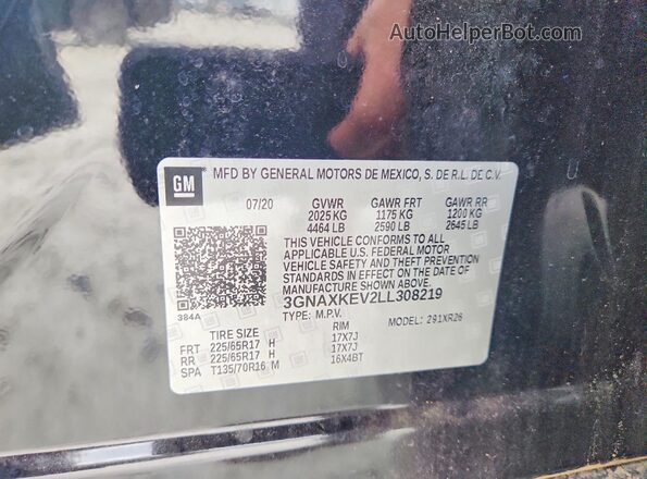 3GNAXKEV2LL308219 2020 CHEVROLET EQUINOX Black Вид наклейки з VIN-кодом