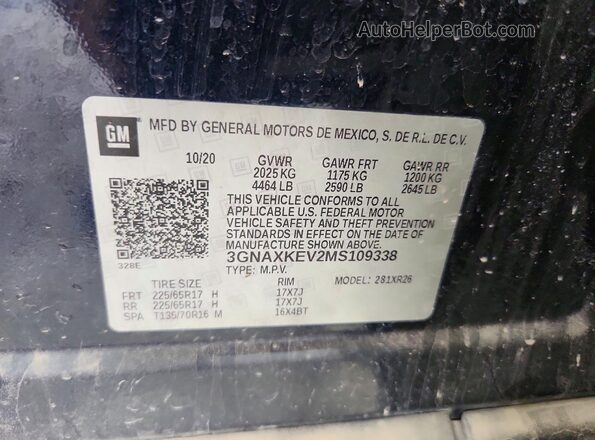 3GNAXKEV2MS109338 2021 CHEVROLET EQUINOX Blue VIN კოდის სტიკერის ხედი