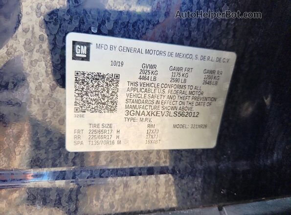 3GNAXKEV3LS562012 2020 CHEVROLET EQUINOX Blue 