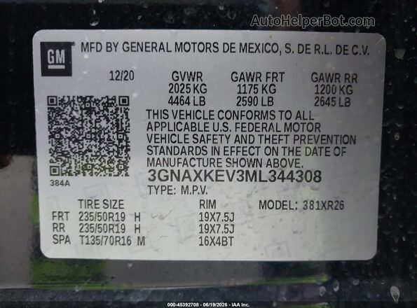 3GNAXKEV3ML344308 2021 CHEVROLET EQUINOX Black Vista del compartimento del motor