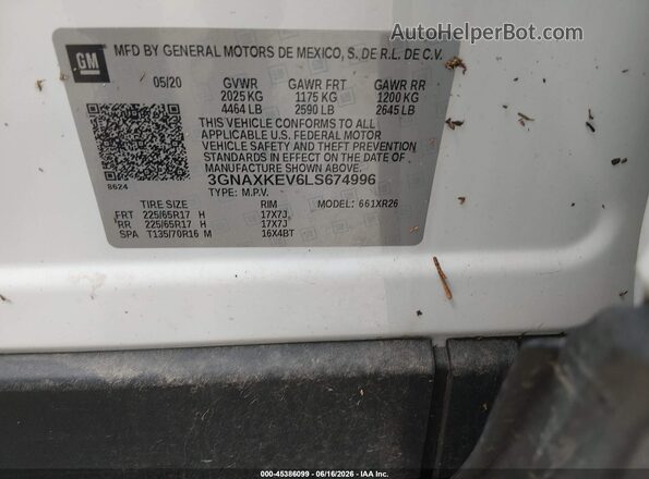 3GNAXKEV6LS674996 2020 CHEVROLET EQUINOX Белый Вид подкапотного пространства