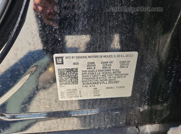 3GNAXKEV7LL332287 2020 CHEVROLET EQUINOX Черный Вид наклейки с VIN-кодом