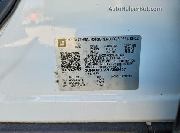 3GNAXKEV7LS505697 2020 CHEVROLET EQUINOX White 