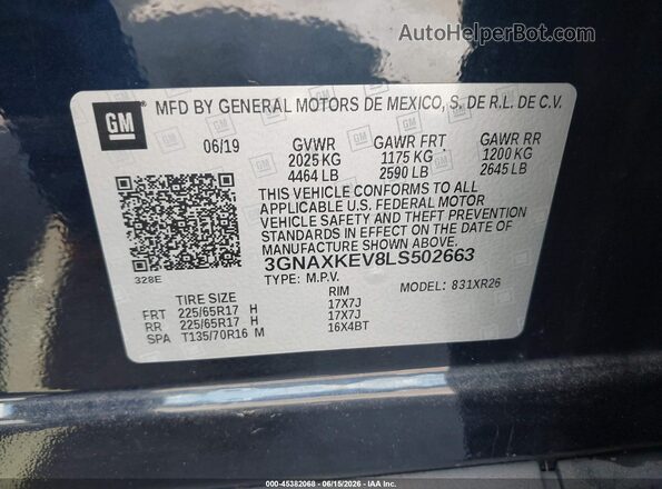 3GNAXKEV8LS502663 2020 CHEVROLET EQUINOX Dark Blue Շարժիչի բաժամունքի տեսք