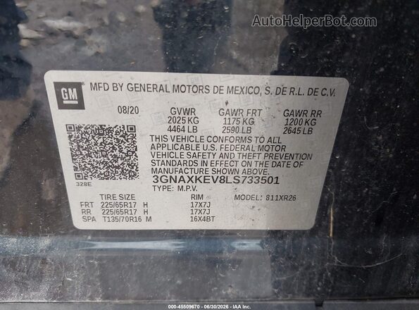 3GNAXKEV8LS733501 2020 CHEVROLET EQUINOX Черный Вид подкапотного пространства