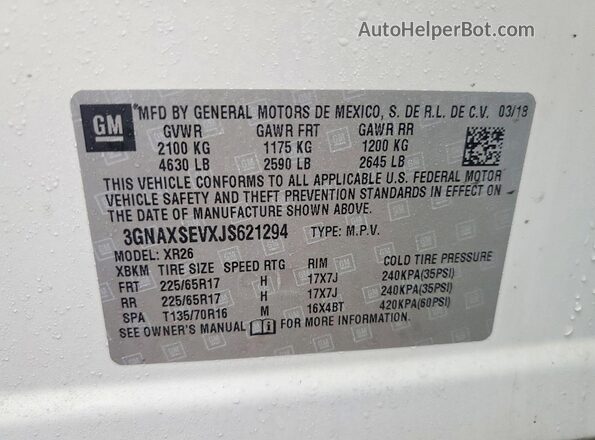 3GNAXKEV8MS152243 2021 CHEVROLET EQUINOX White Vista de la etiqueta del VIN