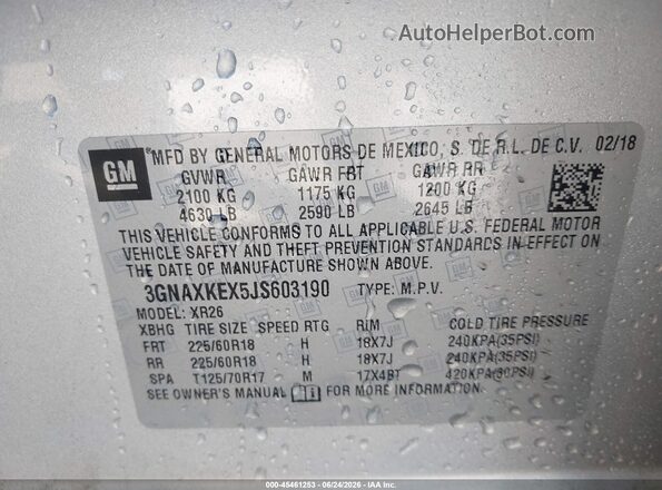 3GNAXKEX5JS603190 2018 CHEVROLET EQUINOX Серебряный Вид подкапотного пространства