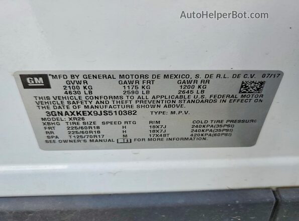 3GNAXKEX9JS510382 2018 CHEVROLET EQUINOX White Vista de la etiqueta del VIN