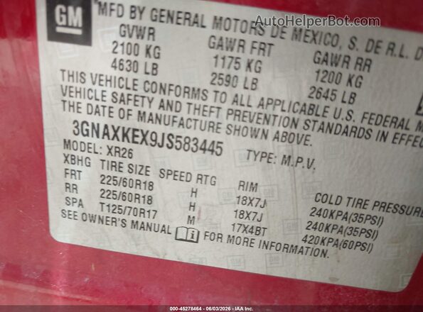 3GNAXKEX9JS583445 2018 CHEVROLET EQUINOX Red Vista del compartimento del motor