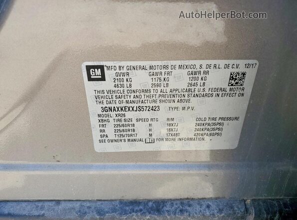 3GNAXKEXXJS572423 2018 CHEVROLET EQUINOX Gray Widok naklejki z numerem VIN