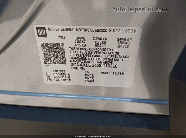 3GNAXLEG1SL115310 2025 CHEVROLET EQUINOX Gray Vista del compartimento del motor