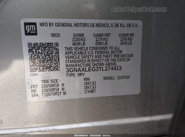 3GNAXLEG3TL274413 2026 CHEVROLET EQUINOX Silver ძრავის განყოფილების ხედი