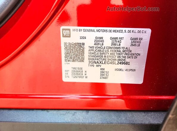 3GNAXLEG4SL249681 2025 CHEVROLET EQUINOX Red VIN კოდის სტიკერის ხედი