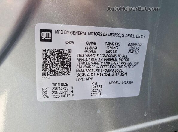 3GNAXLEG4SL287394 2025 CHEVROLET EQUINOX Gray 360 interior view
