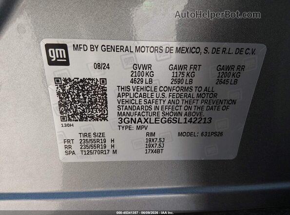 3GNAXLEG6SL142213 2025 CHEVROLET EQUINOX Gray Շարժիչի բաժամունքի տեսք