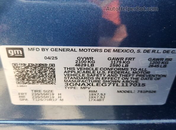 3GNAXLEG7TL117015 2026 CHEVROLET EQUINOX Blue VIN sticker view