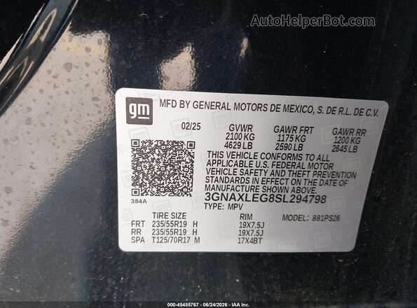 3GNAXLEG8SL294798 2025 CHEVROLET EQUINOX Black Вид підкапотного простору