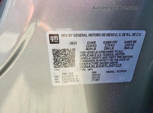3GNAXLEG8TL247112 2026 CHEVROLET EQUINOX Gray Սալոնի 360 աստիճան տեսք