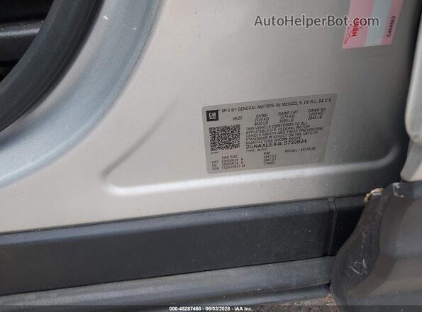 3GNAXLEX4LS733924 2020 CHEVROLET EQUINOX Silver Widok komory silnika