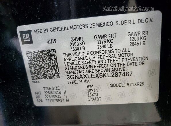 3GNAXLEX5KL287467 2019 CHEVROLET EQUINOX Black Vista de la etiqueta del VIN
