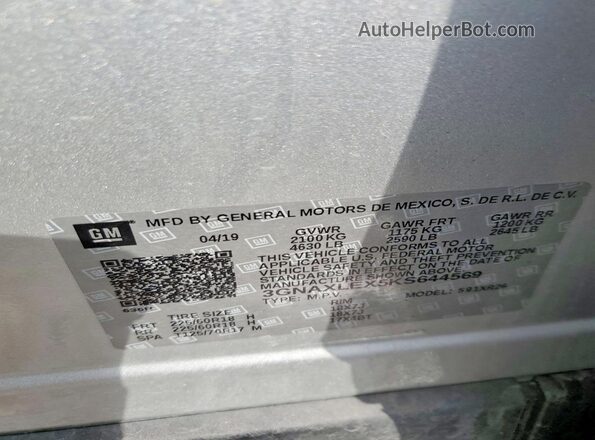 3GNAXLEX5KS644569 2019 CHEVROLET EQUINOX Silver 
