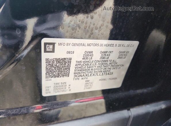 3GNAXLEX7LL171415 2020 CHEVROLET EQUINOX Black VIN კოდის სტიკერის ხედი