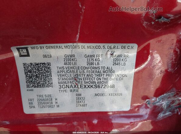 3GNAXLEXXKS672948 2019 CHEVROLET EQUINOX Red Вид підкапотного простору