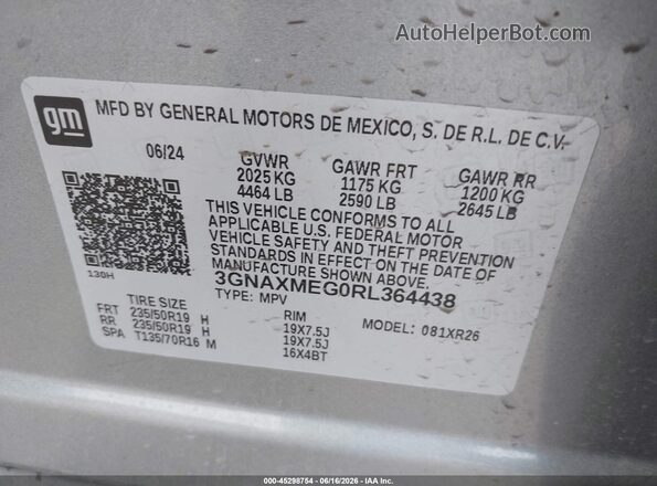 3GNAXMEG0RL364438 2024 CHEVROLET EQUINOX Gray Widok komory silnika